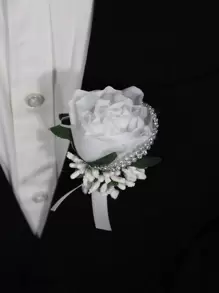 1pc Multicolor Rose Simulation Greenery Rhinestone Winding Brooch For Wedding Party Decoration Valentine's Day - White - View 3