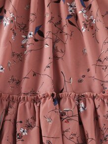 SHEIN Tween Girl Floral Print Keyhole Back Ruffle Hem Dress - Dusty Pink - View 5