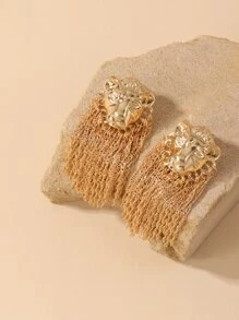 Ohrringe mit Löwen Kopf & Metall Quaste