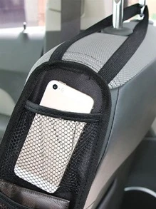 1pc Car Seat Hanging Storage Bag, Black Polyester Storage Bag For Car - Black - View 3