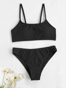 Tween Girl Solid Bikini Set Summer Beach - Black - View 1