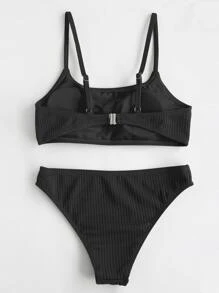 Tween Girl Solid Bikini Set Summer Beach - Black - View 2
