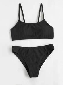 Tween Girl Solid Bikini Set Summer Beach - Black - View 3