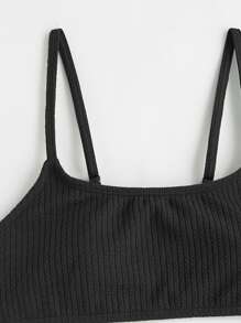 Tween Girl Solid Bikini Set Summer Beach - Black - View 5