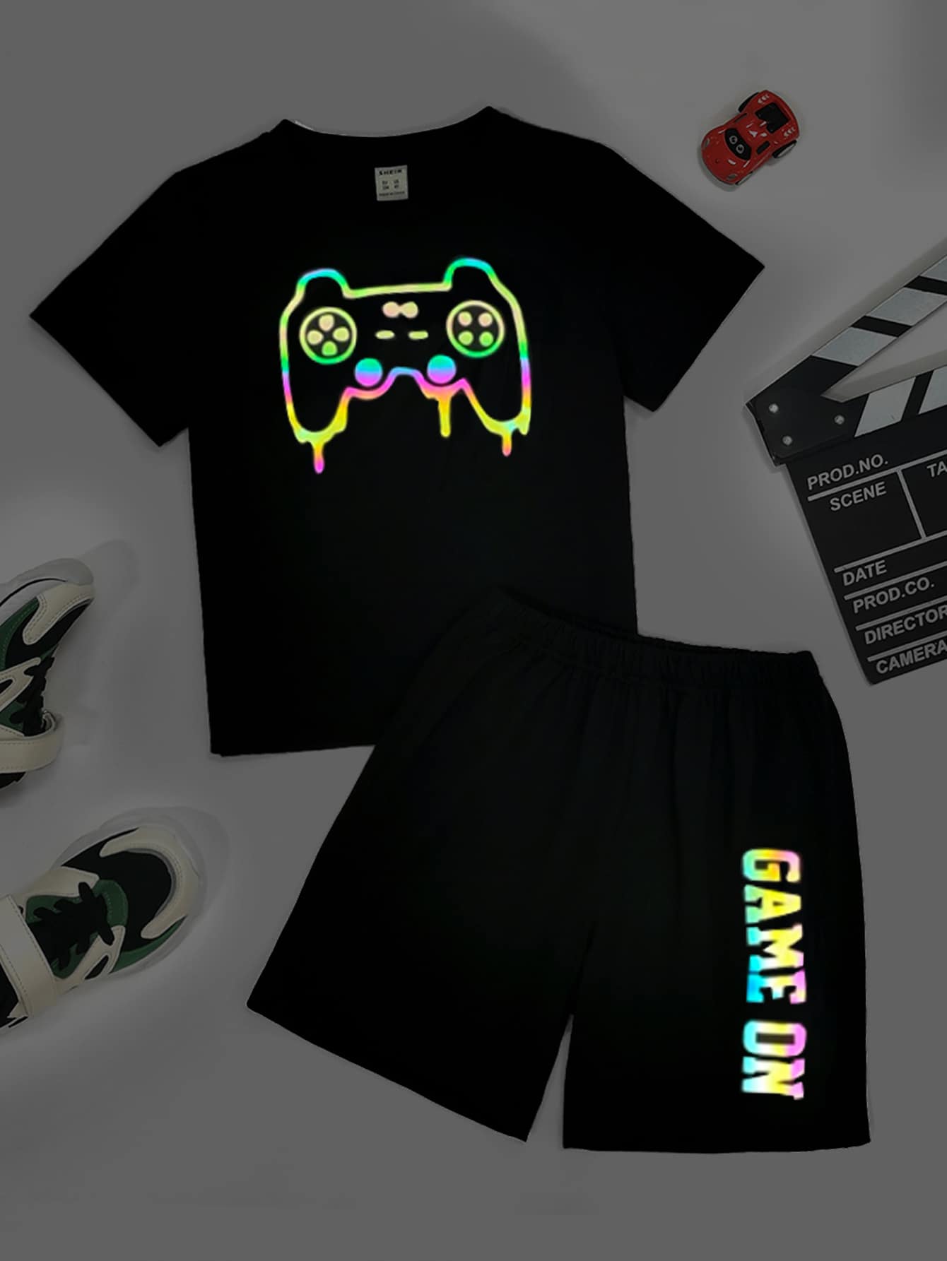 Shein kids evryday toddler boys reflective game console print tee