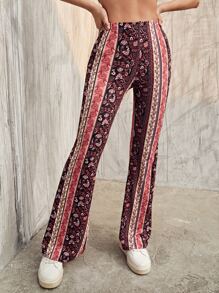 SHEIN VCAY Floral High Waist Flared Leg Trousers - Multicolor - View 1