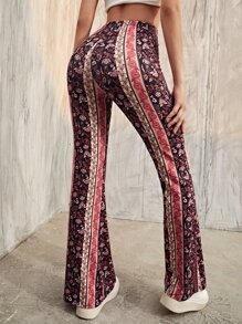 SHEIN VCAY Floral High Waist Flared Leg Trousers - Multicolor - View 2