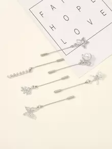 6pcs Faux Pearl Decor Scarf Pin - Silver - View 1