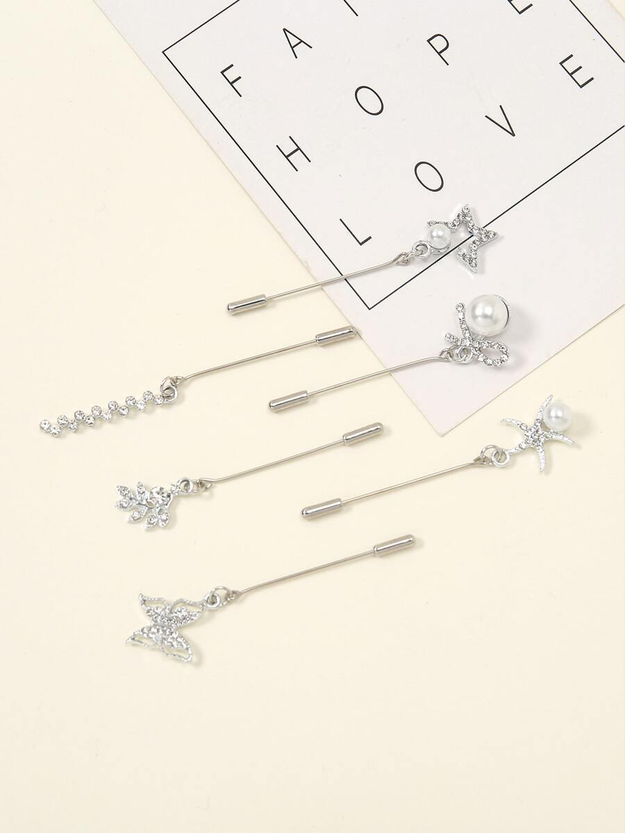 6pcs Faux Pearl Decor Scarf Pin - Silver - View 1