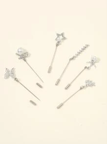 6pcs Faux Pearl Decor Scarf Pin - Silver - View 2