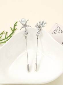 6pcs Faux Pearl Decor Scarf Pin - Silver - View 3