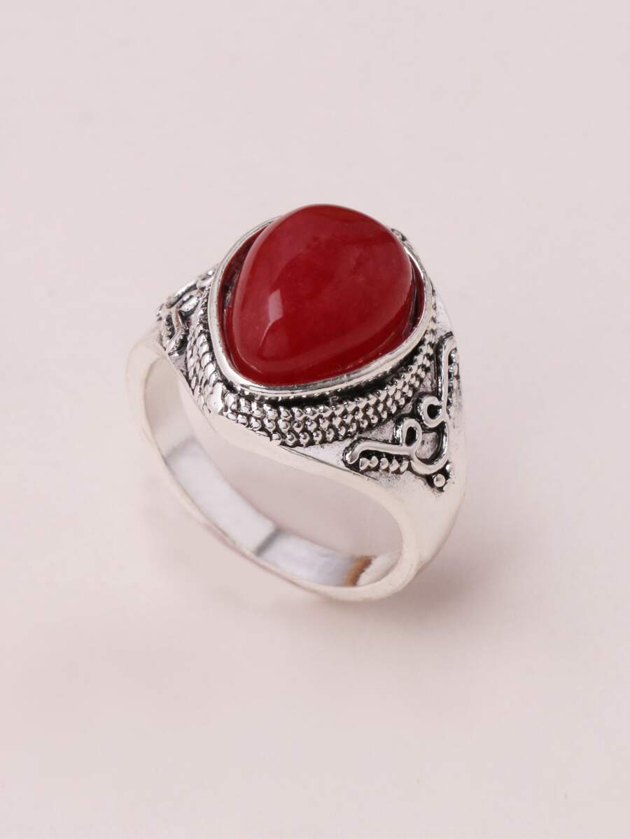 1 件女士天然虎眼石戒指，简约实用，多功能 - 紅色 - 查看 1