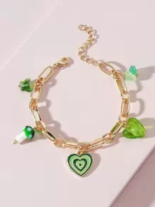 Vòng tay chuỗi charm hình trái tim & nấm - màu xanh lá - Xem 1