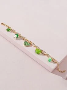 Vòng tay chuỗi charm hình trái tim & nấm - màu xanh lá - Xem 2