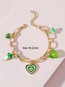 Vòng tay chuỗi charm hình trái tim & nấm - màu xanh lá - Xem 3