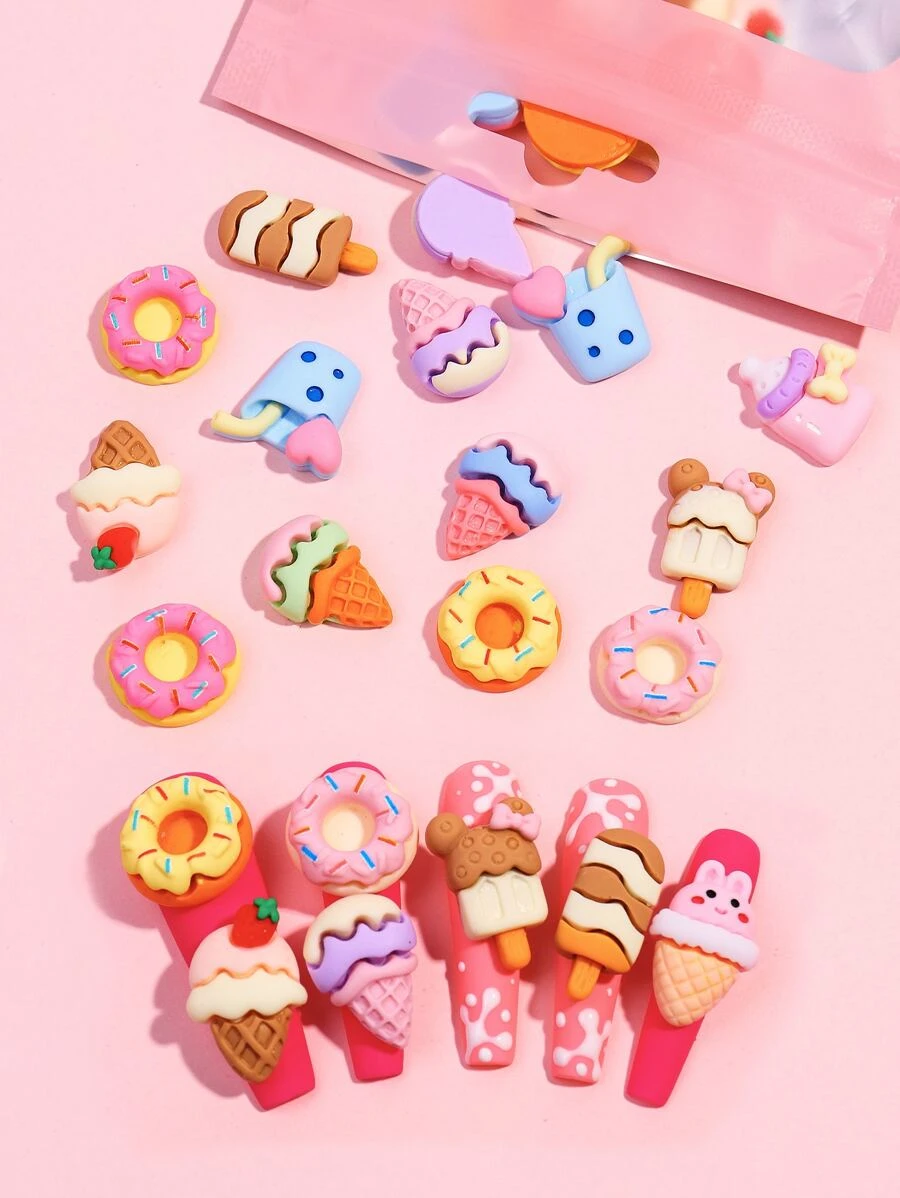 20 chiếc Nhựa Hoạt Hình Kem & Món Tráng Miệng Hình Móng Tay Nghệ Thuật Trang Trí DIY Móng Tay Quyến Rũ Móng Đá Quý Đồ Dùng Làm Móng - Nhiều màu - Xem 1