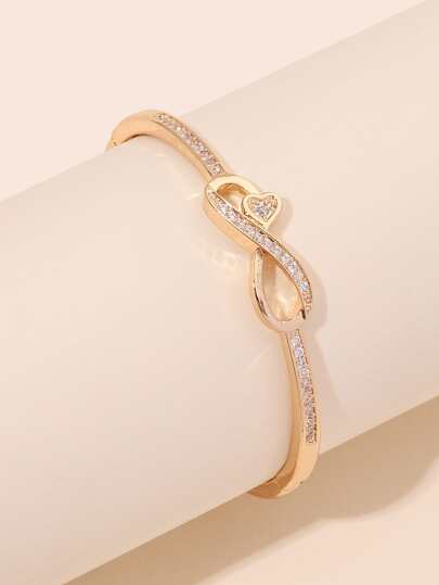 1件女士时尚心形锆石手镯，适合作为礼物、参加派对和日常佩戴