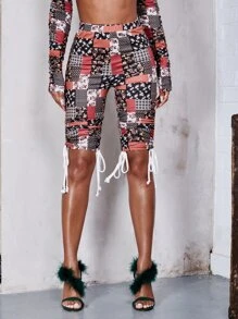 SHEIN Unity Quần tất nữ Dây kéo Thắt nút Chắp vá Giải trí - Nhiều màu - Xem 1