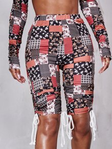 SHEIN Unity Quần tất nữ Dây kéo Thắt nút Chắp vá Giải trí - Nhiều màu - Xem 4