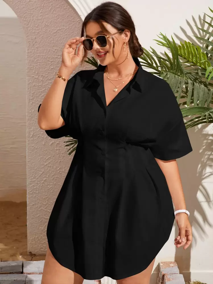 oversized batwing sleeve shirt dress Batwing Sleeve Midi Dress, XL / Petrol