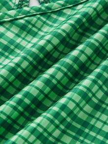 格紋後綁帶掛脖上衣 - 綠色 - 查看 4