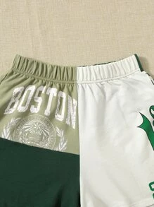 SHEIN EZwear Tank Top & Letter Graphic Colorblock Shorts