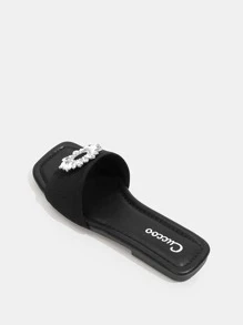 Gemstone Decor Slide Sandals - Black - View 6