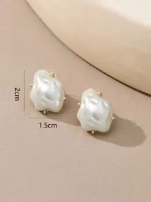 1 Pair Asymmetrical Faux Pearl Decor Stud Earrings - White - View 4