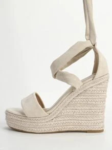 Vacation Apricot Sandals For Women, Tie Leg Design Espadrille Strappy Wedge Sandals