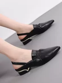 Women's Elegant Flat Shoes With Folded Detail, Open Back And Low Heels - Black - View 3