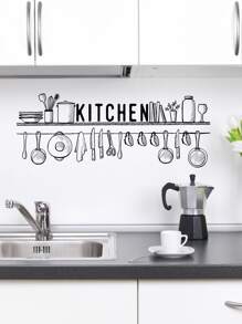 1pc Letter Graphic Kitchen Sticker, Black PVC Wall Art Decal For Home Decor, Stickers, Wall Decal, Vinyl Decal For Home Decorations, Spring Decoration Items Refresh Your Home, Rama Decoration Stickers Gifts Birthday Graduation Kitchen Decor - Multicolor - View 1