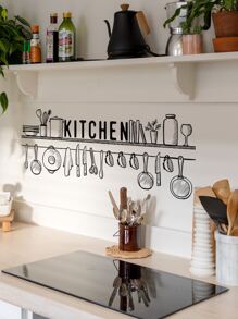 1pc Letter Graphic Kitchen Sticker, Black PVC Wall Art Decal For Home Decor, Stickers, Wall Decal, Vinyl Decal For Home Decorations, Spring Decoration Items Refresh Your Home, Rama Decoration Stickers Gifts Birthday Graduation Kitchen Decor - Multicolor - View 3
