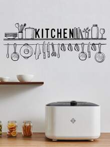 1pc Letter Graphic Kitchen Sticker, Black PVC Wall Art Decal For Home Decor, Stickers, Wall Decal, Vinyl Decal For Home Decorations, Spring Decoration Items Refresh Your Home, Rama Decoration Stickers Gifts Birthday Graduation Kitchen Decor - Multicolor - View 5