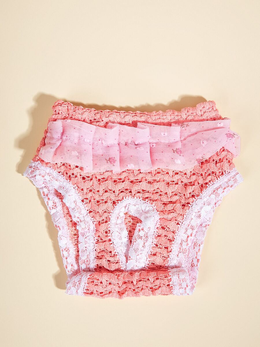 1pc Comfortable Breathable Lace Trim Anti-Harassment Pet Physiological Pants - Pink - View 1