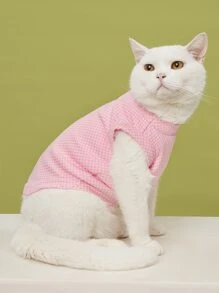 1 pieza Tank de mascota con estampado de cuadros - Rosa - Ver 1