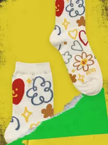 Chaussettes d'équipe à motif cœur et floral, chaussettes d'automne