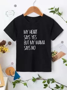 SHEIN Toddler Boys Slogan Graphic Tee - Black - View 1