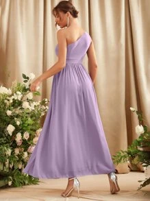 SHEIN Belle One Shoulder Split Thigh Bridesmaid Dress - Lilac Purple - View 2
