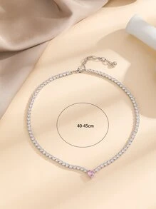 1 件时尚简约铜爪链心形方晶锆石吊坠项链情人节、妈妈、母亲、母亲节、礼物 - 銀色 - 查看 4