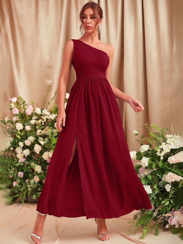 SHEIN Belle One Shoulder Split Thigh Bridesmaid Dress SHEIN USA