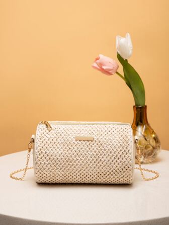 金屬裝飾鏈條草編包