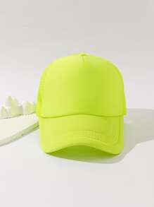 1pc Women's Solid Color Mesh Casual Lightweight Baseball Cap, Adjustable, Suitable For Daily Wear - Lime Green - View 3