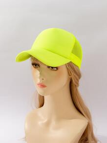 1pc Women's Solid Color Mesh Casual Lightweight Baseball Cap, Adjustable, Suitable For Daily Wear - Lime Green - View 4