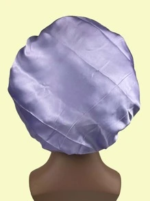 素色緞面髮帽 - 淡紫色 - 查看 4