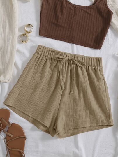 Shorts con gamba ampia nodo in vita