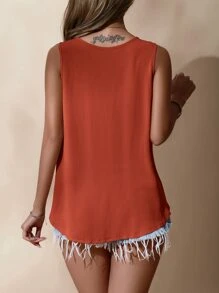 貼花蕾絲褶皺背心上衣