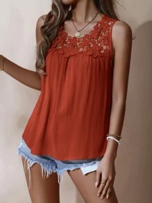 貼花蕾絲褶皺背心上衣