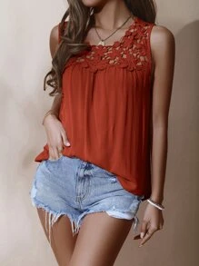 貼花蕾絲褶皺背心上衣