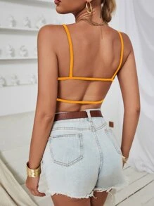 SHEIN Allurite Neon Yellow Backless Crop Cami Top - Yellow - View 1