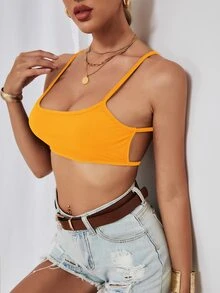 SHEIN Allurite Neon Yellow Backless Crop Cami Top - Yellow - View 3